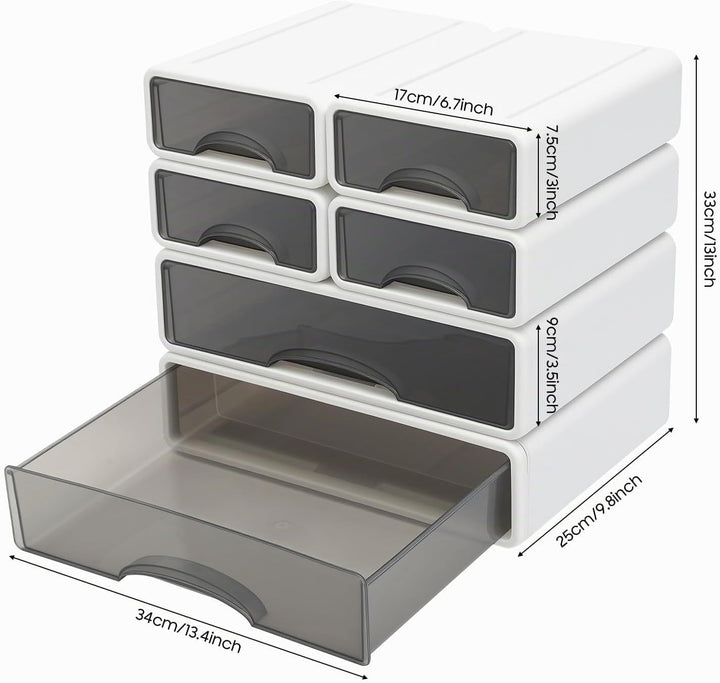 6 Stück Schreibtisch Organizer Schubladen, Stapelbare Aufbewahrungsbox mit Schubladen, Büro Schublad