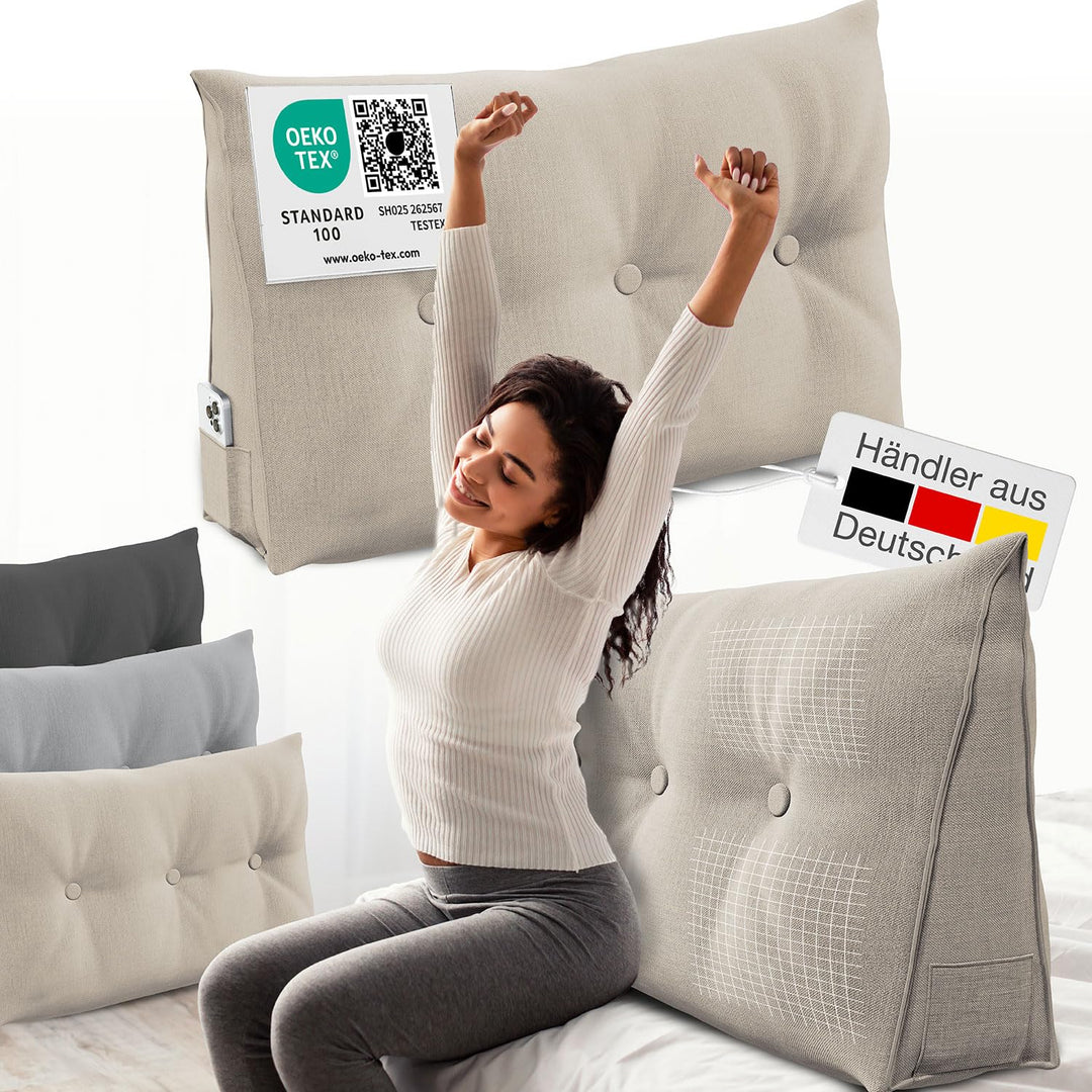 ELONEO Rückenkissen 100 cm breit, Keilkissen für Bett und Sofa geeignet, dreieckiges Lesekissen, Kis