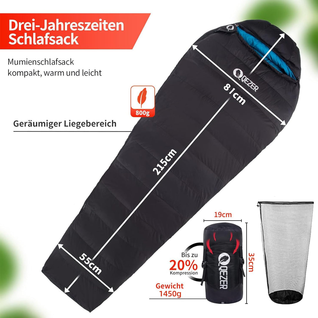 Daunenschlafsack,Warmer Leichter Winter Schlafsack 0°C bis -23°C für Erwachsener und Kind 4 Jahresze