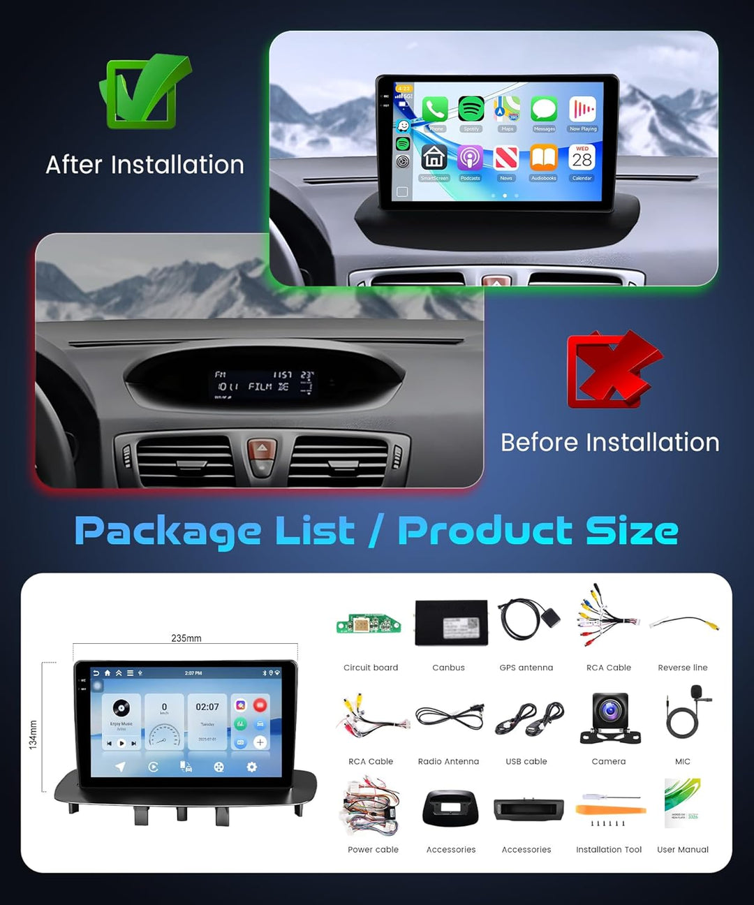 4G+128G Android Autoradio für Renault Megane 3 Export 2009-2014 9 Zoll HD Wireless Carplay Autoradio