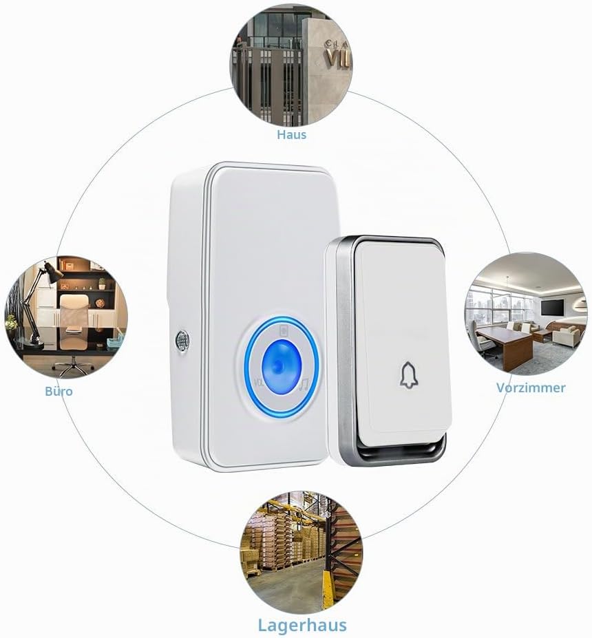 『Keine Batterie Erforderlich』Drahtlose Türklingel wasserdicht, AURTEC-Türklingel-Kit mit 2 Empfänger