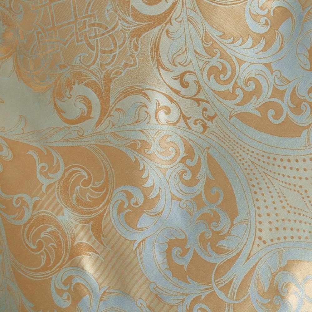 DXHOME Bettwäsche 155x220 cm Gold Blau Satin Wendebettwäsche Jacquard Bettwaesche mit Golden Blumen