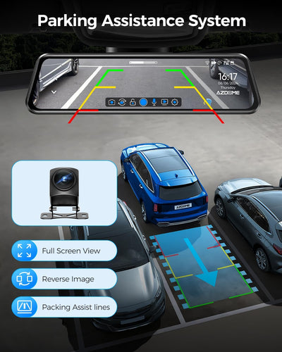 AZDOME 11.8" Spiegel Dashcam mit Rückfahrkamera & GPS, Super Nachtsicht, Loop-Aufnahme, G-Sensor, Ei