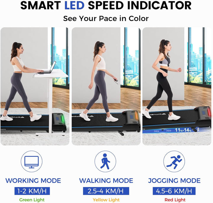 CITYSPORTS Laufband mit Steigung,WalkingPad mit 11%–14% Neigung,LED-Anzeige &amp; Lichteffekt,1–6km/h,La