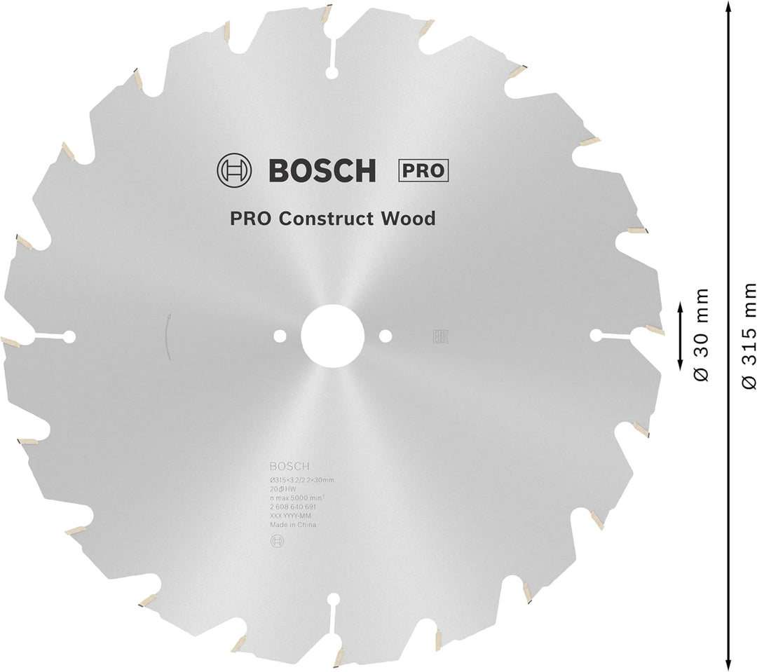 Bosch Professional 1x Kreissägeblatt Construct Wood (für Holz, Sägeblatt Ø 315 x 30 x 3,2 mm, 20 Zäh