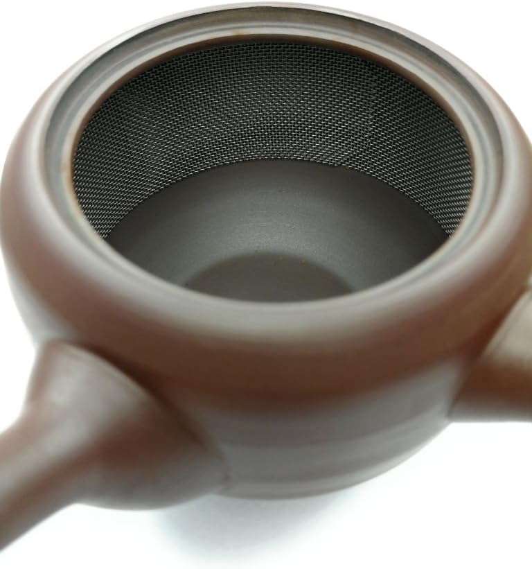 Kyusu Japanische Teekanne aus Keramik 270 ml, Keramik Kyusu mit Seitengriff und Edelstahl Teesieb, E