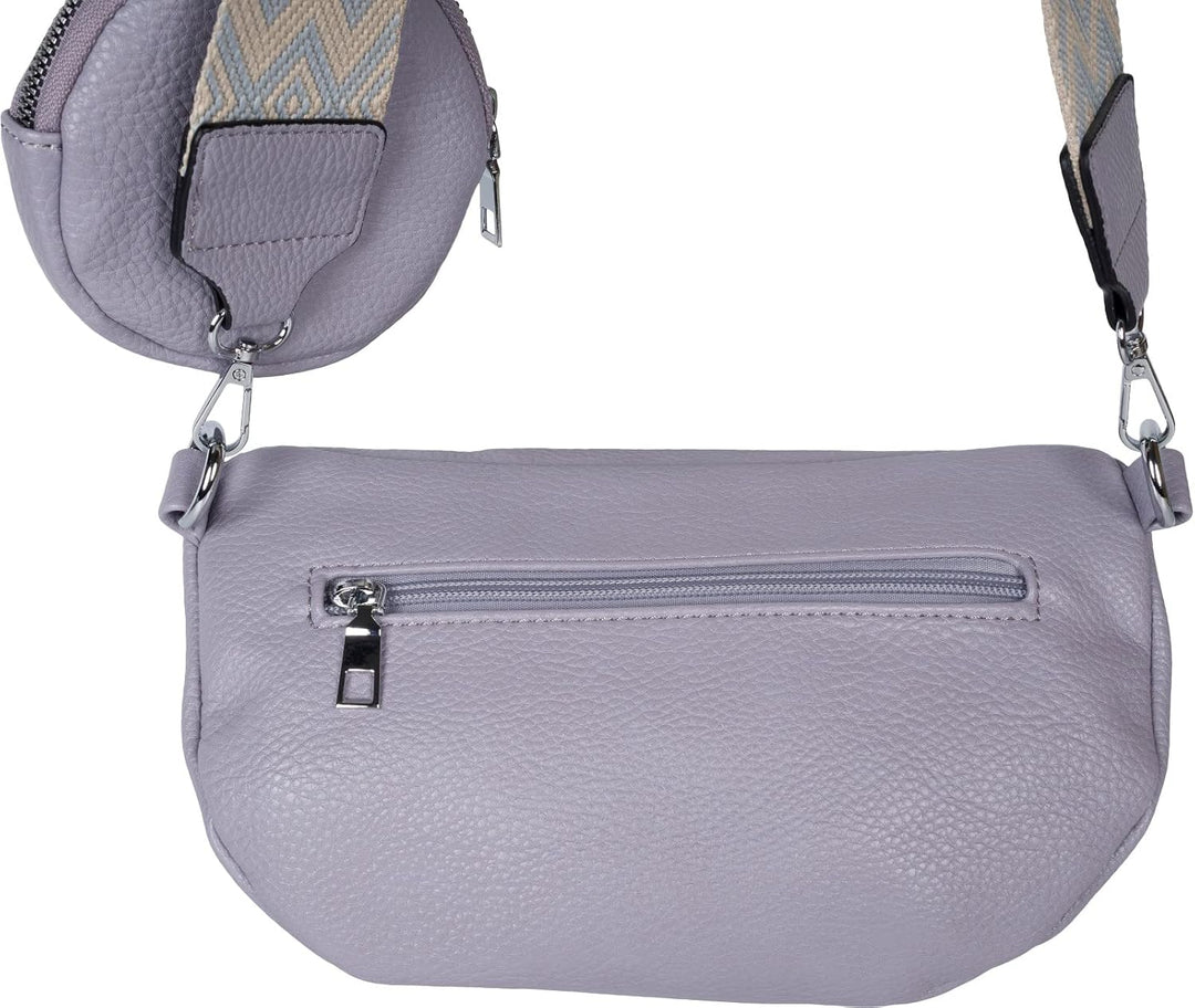 styleBREAKER Damen Halbmond Crossbody Schultertaschen Set 2-Teilig, Schultergurt mit Zick-Zack Raute