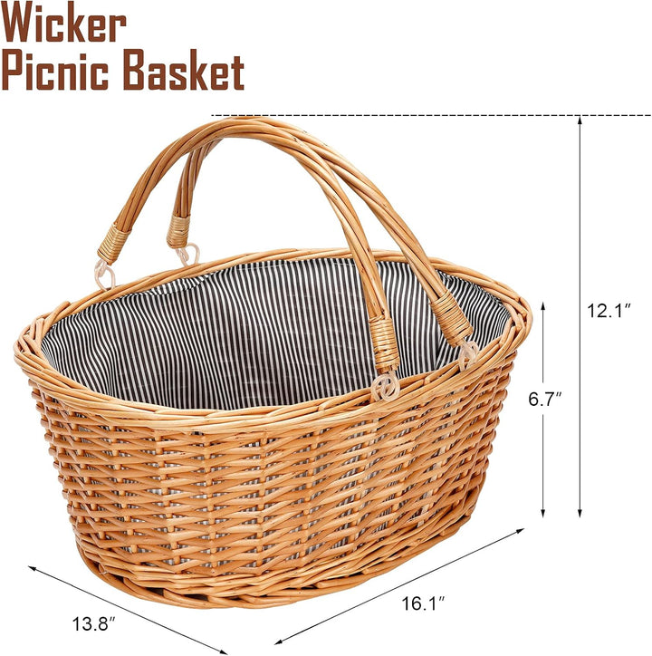 Weiden-Picknickkorb mit doppelt klappbaren Griffen, natürlicher Weidenkorb, leerer Korb, günstige Os