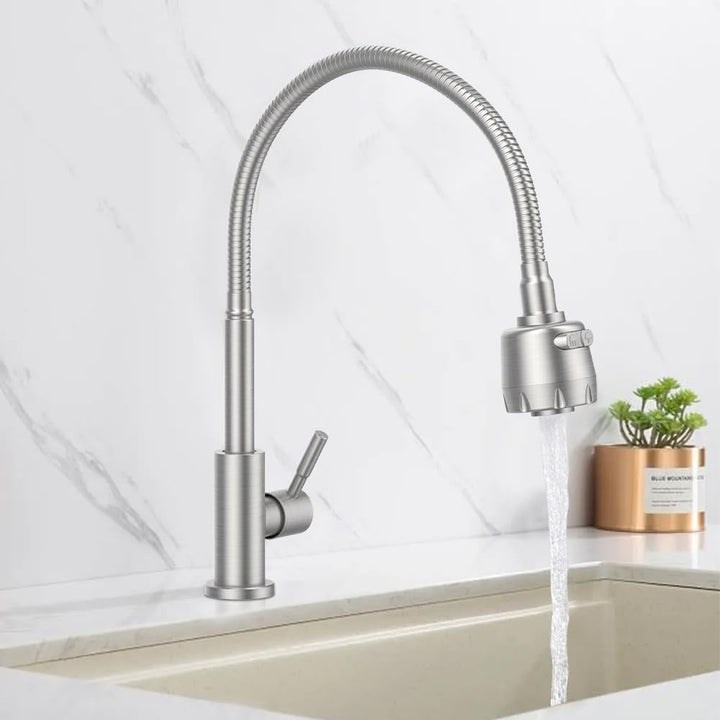 HOMELODY Wasserhahn Küche 360° Schwenkbar nur Kaltwasser 2 strahlarten Kaltarmatur aus Edelstahl Küc