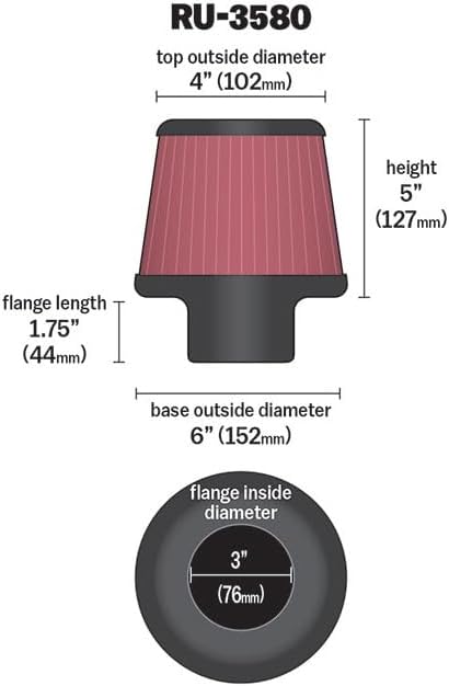 K&N RU-3580 KFZ und Motorrad Luftfilter, 76 mm Anschluss