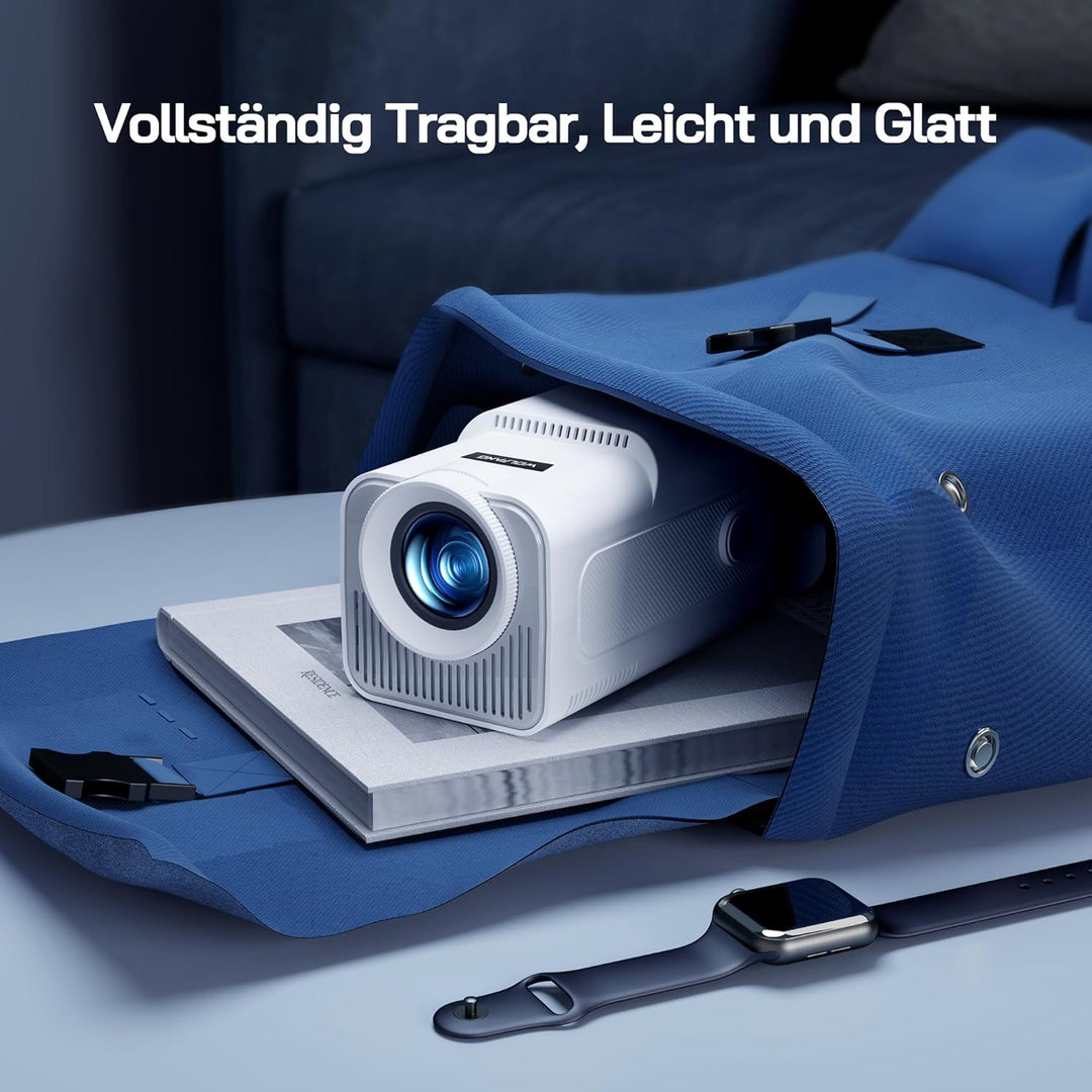 WOLFANG 4K Mini Beamer mit Offiziellem Netflix, 26000 Lumen WiFi 6 Smart Projektor mit 50% Zoom & Tr