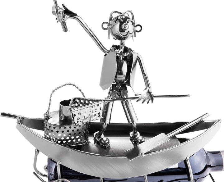 BRUBAKER Flaschenhalter Fischer in einem Boot Metall Skulptur Geschenk mit