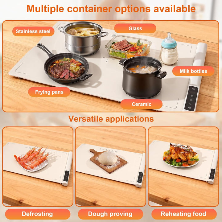 Elektrische Warmhalteplatte für Speisen, GuKKK Faltbare Speisenwärmer mit 9 Einstellbarer Temperatur