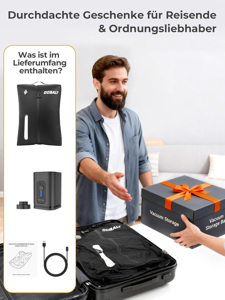 Dobaly Vakuumbeutel für Kleidung Reise mit Kabelloser Pumpe, IP67 Wiederverwendbare Kompressionsbeut