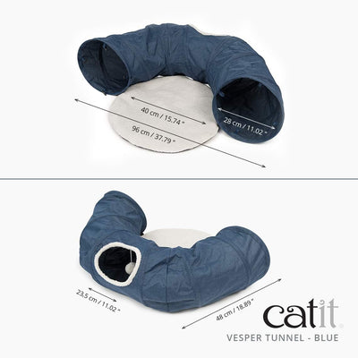 Catit 41995 Vesper Tunnel, für Katzen, mit Schlafkissen, blau , Black, Black