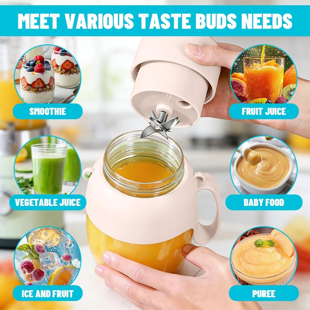 Tragbarer Mixer & Smoothie Maker, 1000ML Grosser Mixer Smoothie Maker mit Trinköffnung & Trageriemen