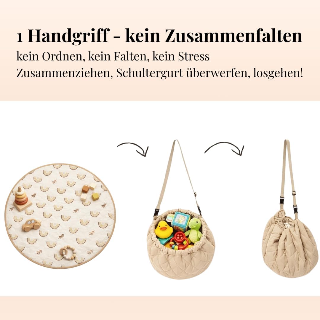 Krabbeldecke rund 110cm – Extra Weich, Dick Gepolstert, Waschbar, Schadstofffrei, Spieldecke für unt
