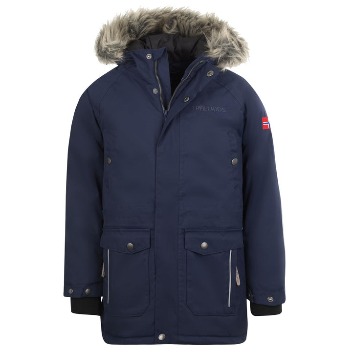 Trollkids Kinder Nordkapp wasserdichter winddichter Parka, 92 Marineblau / Orange