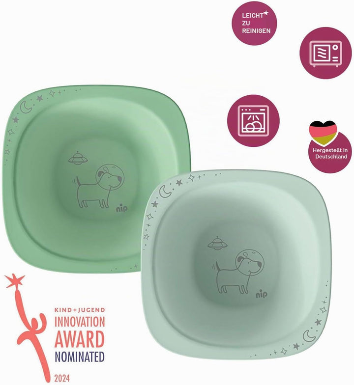 NIP Eat Green Geschirrset ab 4. Monat, 2 Teller, 2 Breischale, 3 Eat Green öko bio Babylöffel,Spülma