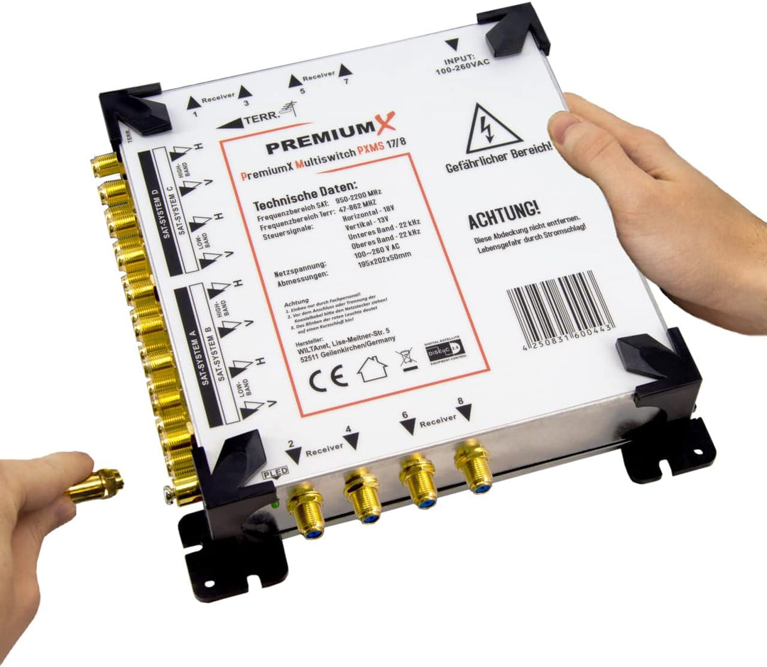 Premium X PXMS 17/8 Multischalter mit Netzteil Multiswitch 4 SAT für 8 Teilnehmer Satverteiler Digit