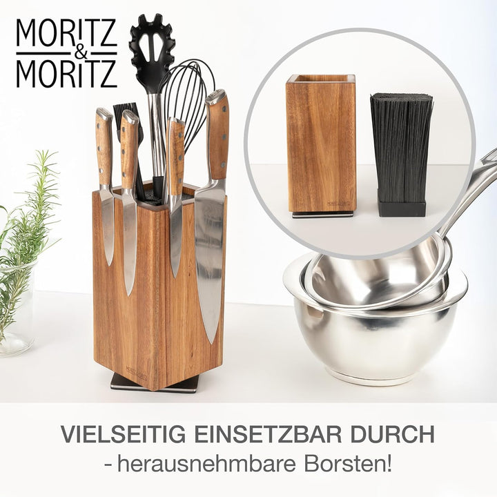 Moritz & Moritz Messerblock Akazie drehbar 360° - Messerhalter Magnetisch mit Drehfuss & herausnehmb