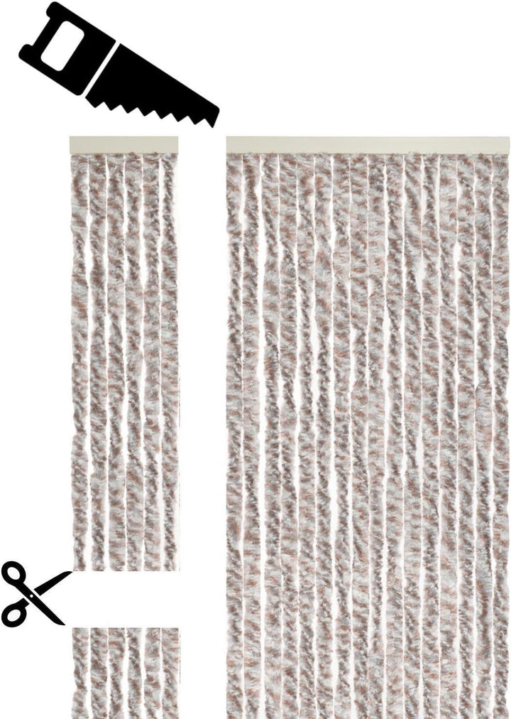 DEFACTO Flauschvorhang 100x230 cm Türvorhang Fliegenschutz Chenille 100% Made in Italy (GRAU/Weiss),