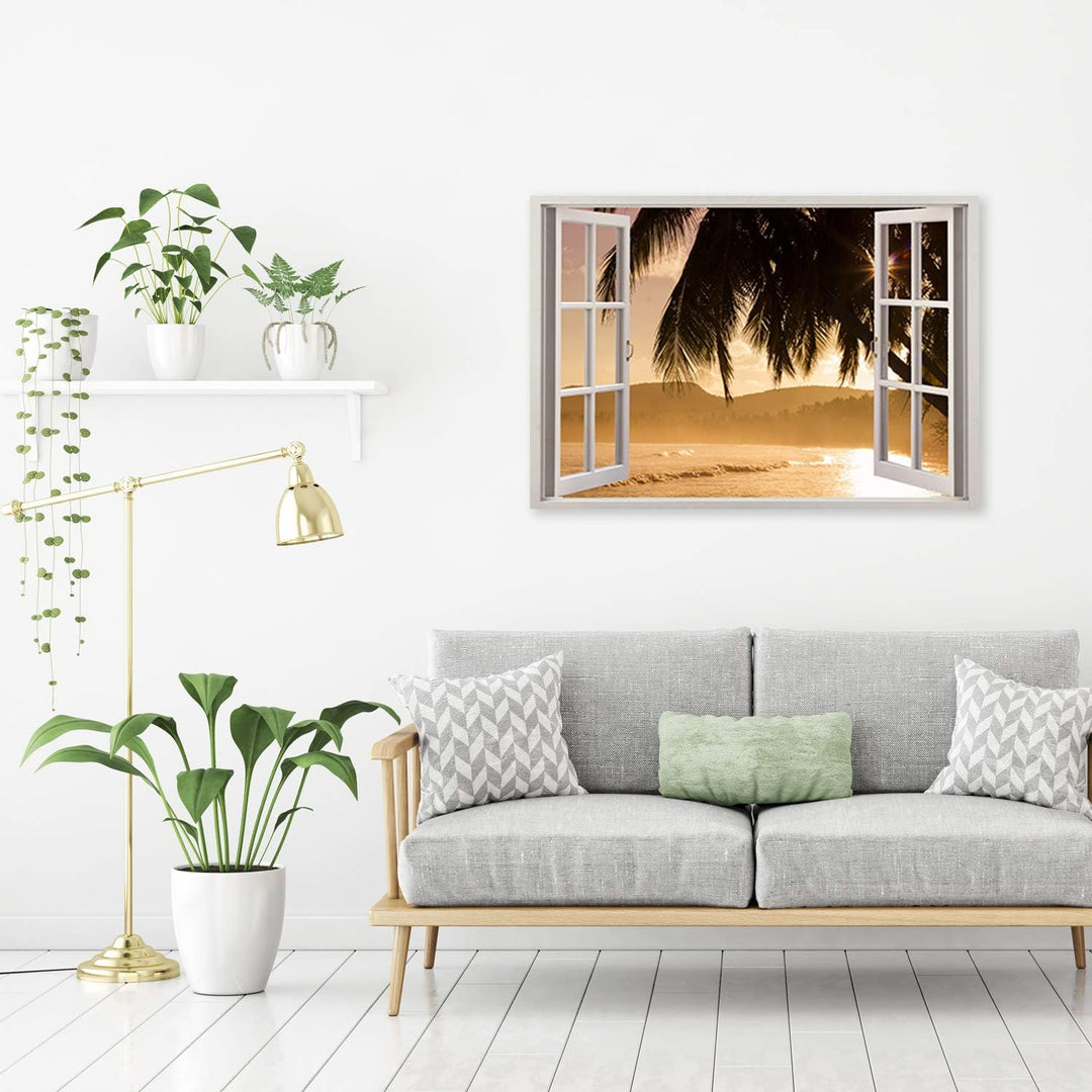 Leinwandbild XXL Palme Wandbild Kunst Fenster-Illusion Braun 120x80 cm Leinwandbild 120x80 cm Braun_