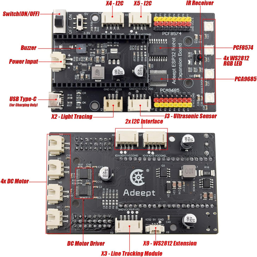 Adeept Smart Car Kit for ESP32-WROVER(Compatible with Arduino IDE), Line Tracking, Obstacle Avoidanc