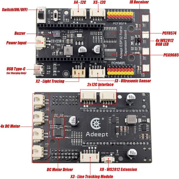 Adeept Smart Car Kit for ESP32-WROVER(Compatible with Arduino IDE), Line Tracking, Obstacle Avoidanc