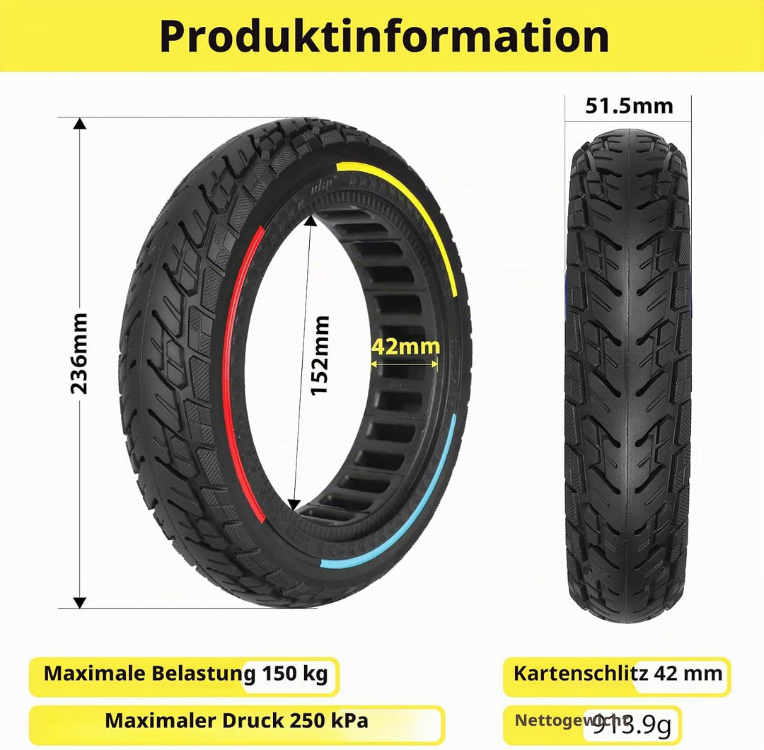 10×2.125 Zoll E Scooter Solid Reifen，250x54 Elektroroller Vollgummireifen für Ninebot F20 F25 F30 F4