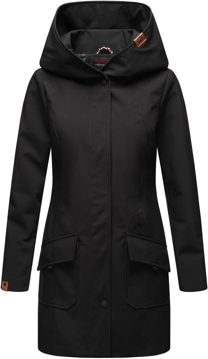 MARIKOO Damen Softshell Jacke Winterjacke wasserabweisend Outdoor lang B856 XS Schwarz, XS Schwarz