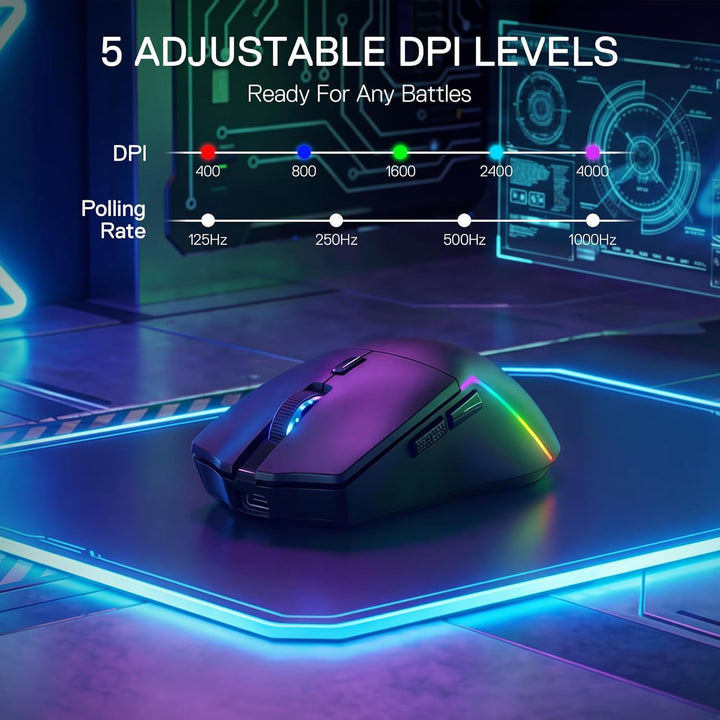 Redragon M730 Wireless Gaming Maus, 10000 DPI, 3-Verbindungsmodi, BT & 2.4G Wireless, 6 Makrotasten,