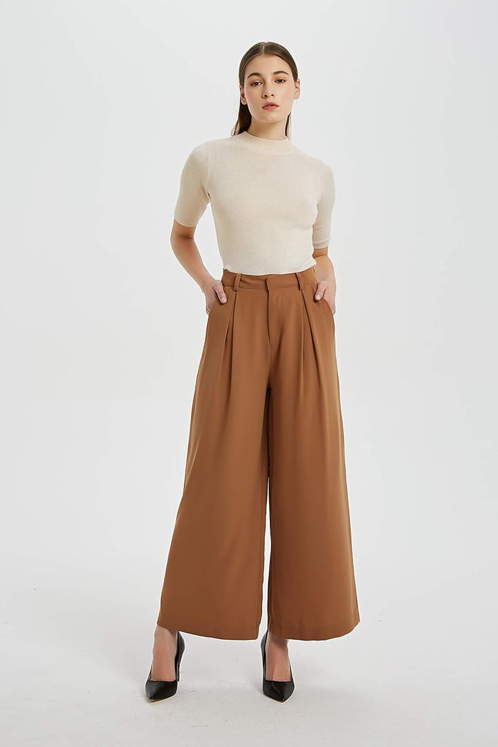 Tronjori Damen Hose Weites Bein Frauen Lange Hose mit Taschen Einfarbig Lose elastische Hohe Taille