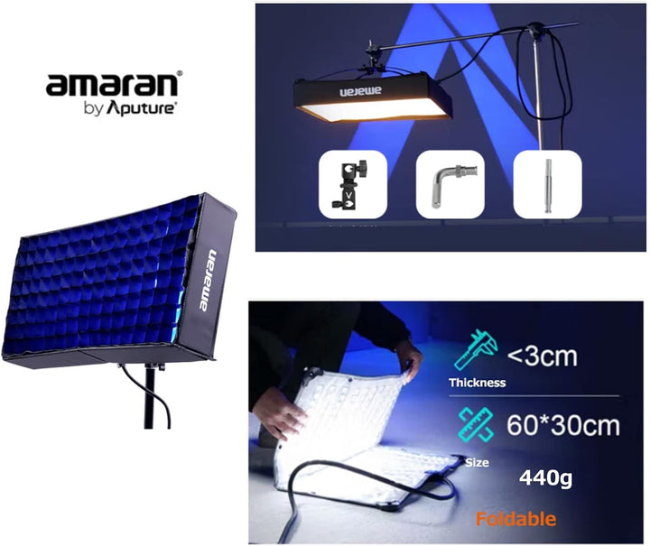 Aputure Amaran F21c 100W RGBWW Flex LED-Videolichtmatte mit Wabengitter, zweifarbiges 2500 K bis 750