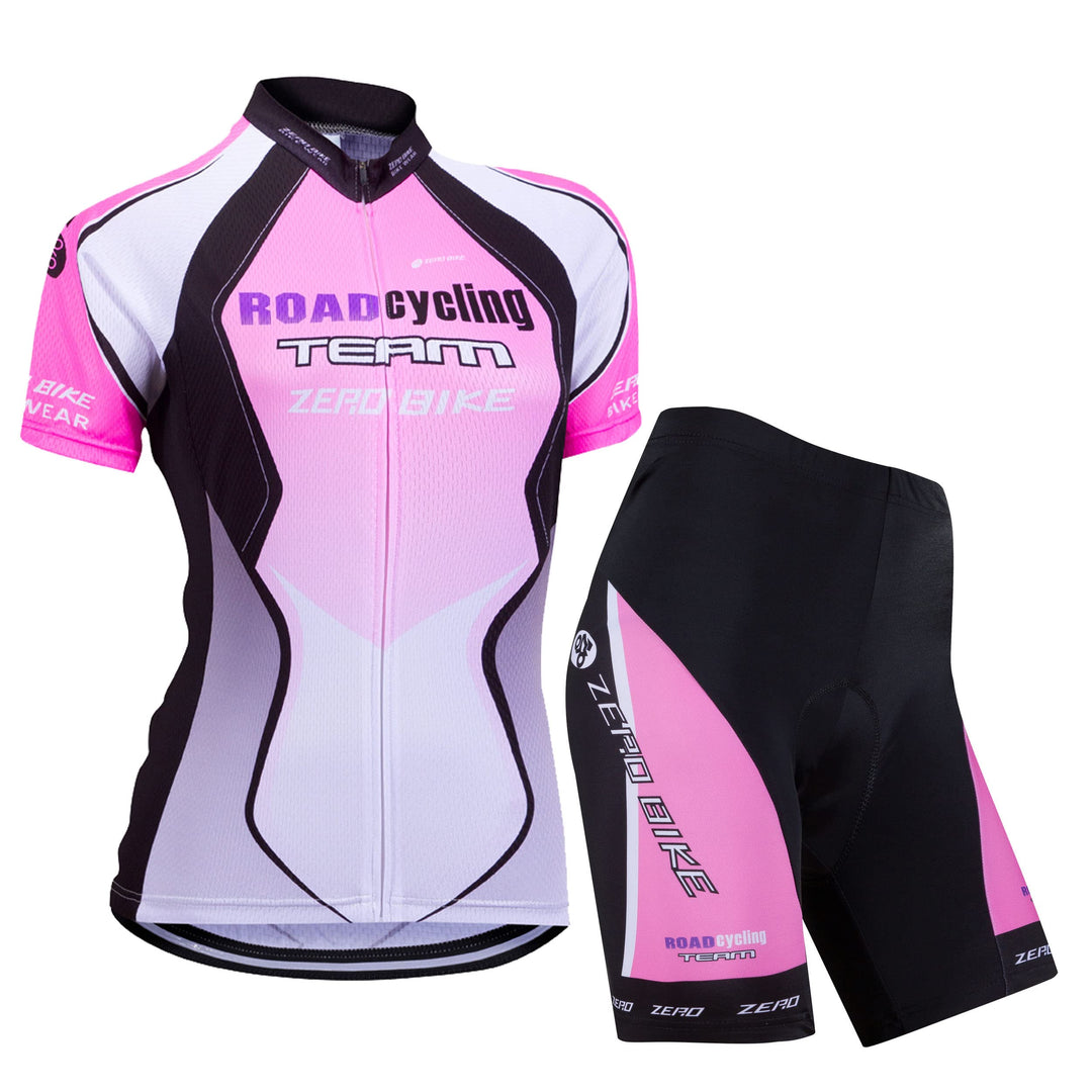 Damen Atmungsaktiv Schnelltrocknend Fahrradtrikot Set, Outdoor Kurzarm Radsport-Shirt + 3D Gel Gepol
