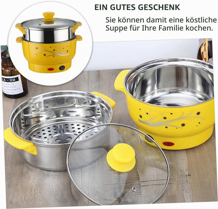 HEMOTON Elektrischer Kochtopf 2-Schichtiger Suppentopf Aus Edelstahl Mit Integriertem Dampfgarer 7.8