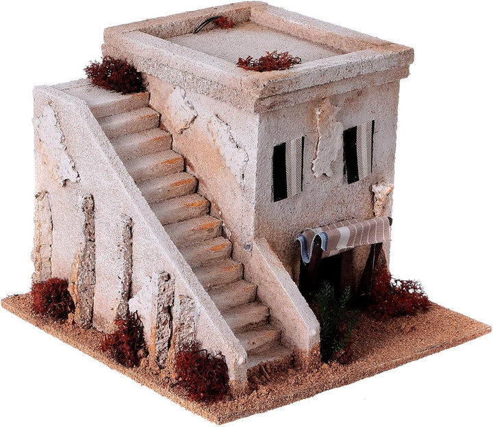 Holyart Miniatur-Verkaufsstände, Häuser und -Brunnen für Krippen: Arabisches Haus mit Treppe für Kri