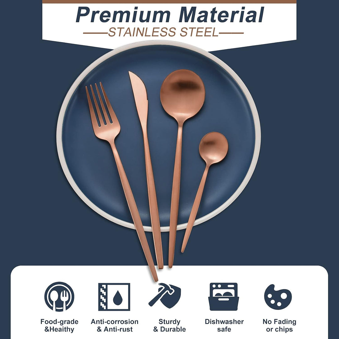 Bestdin Besteck Set 6 Personen, 30 teilig Edelstahl Besteck Roségold Matt, Essbesteck Set mit Messer
