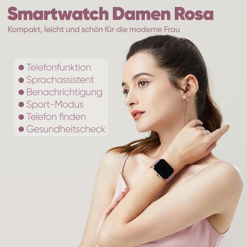 Dachma Android Smartwatch Damen - 1.85" Uhr mit Whatsapp Funktion Damen mit telefonfunktion Uhren sm