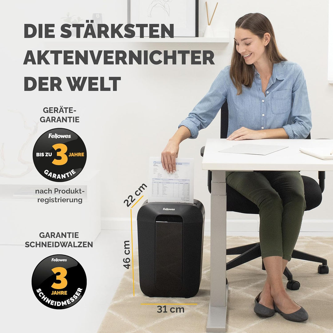 Fellowes Aktenvernichter 11 Blatt (P4), Papierschredder mit Partikelschnitt für Homeoffice und Büro,