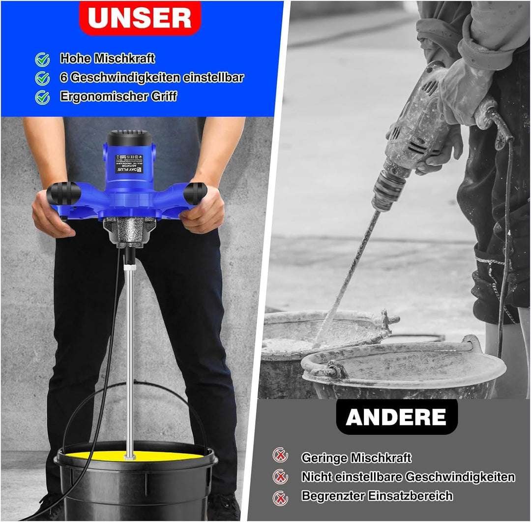 Zementmischer 3000W Elektrischer Rührer, Mörtel- und Farbrührer, 6 stufenlose Geschwindigkeiten, ide