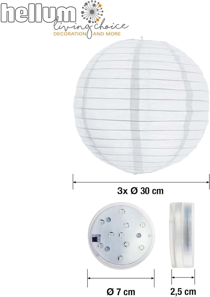 Hellum LED Lampion aussen mit Fernbedienung, weisse Lampions mit bunt LED, 3x30cm wetterfest Lampens