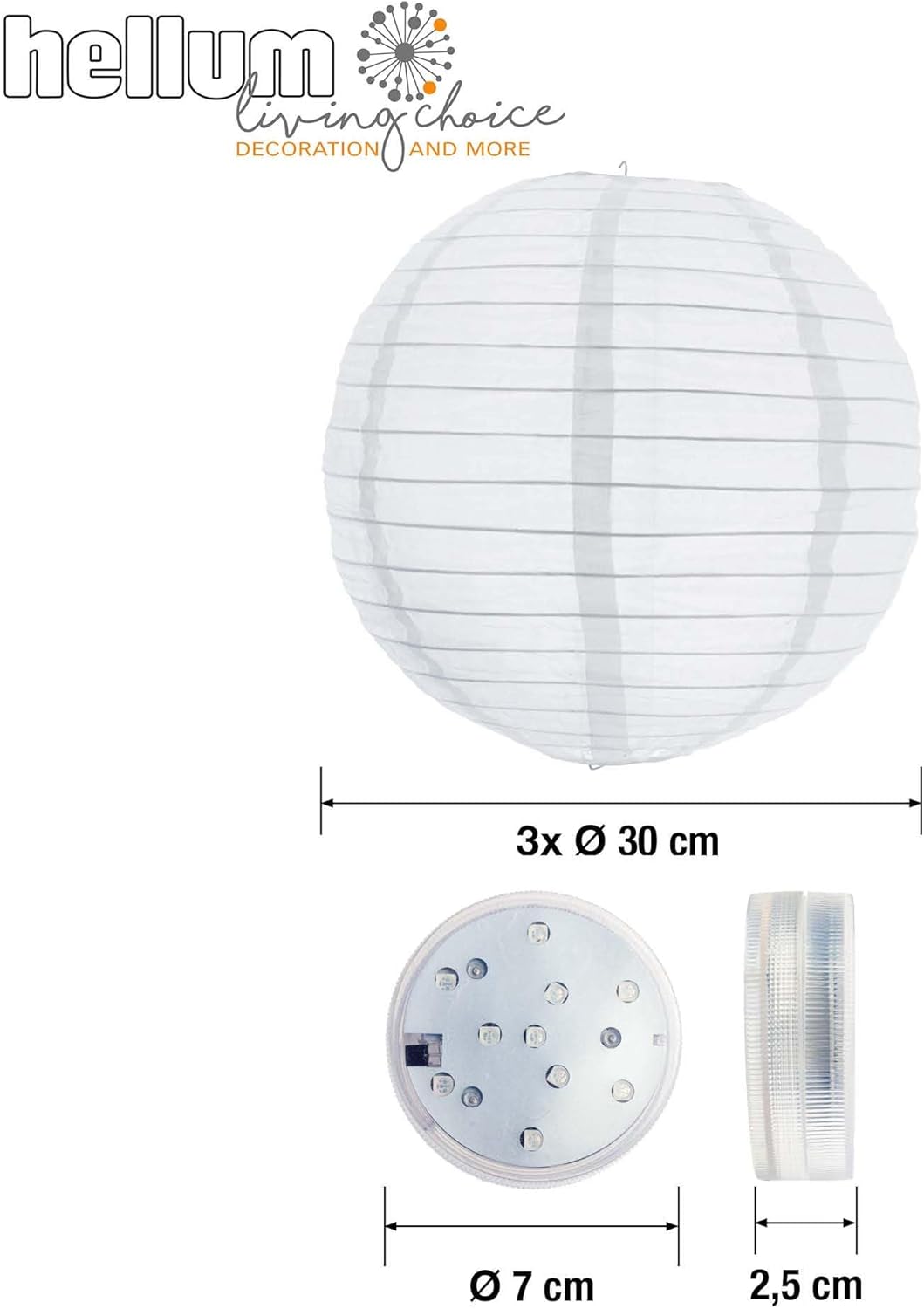Hellum LED Lampion aussen mit Fernbedienung, weisse Lampions mit bunt LED, 3x30cm wetterfest Lampens