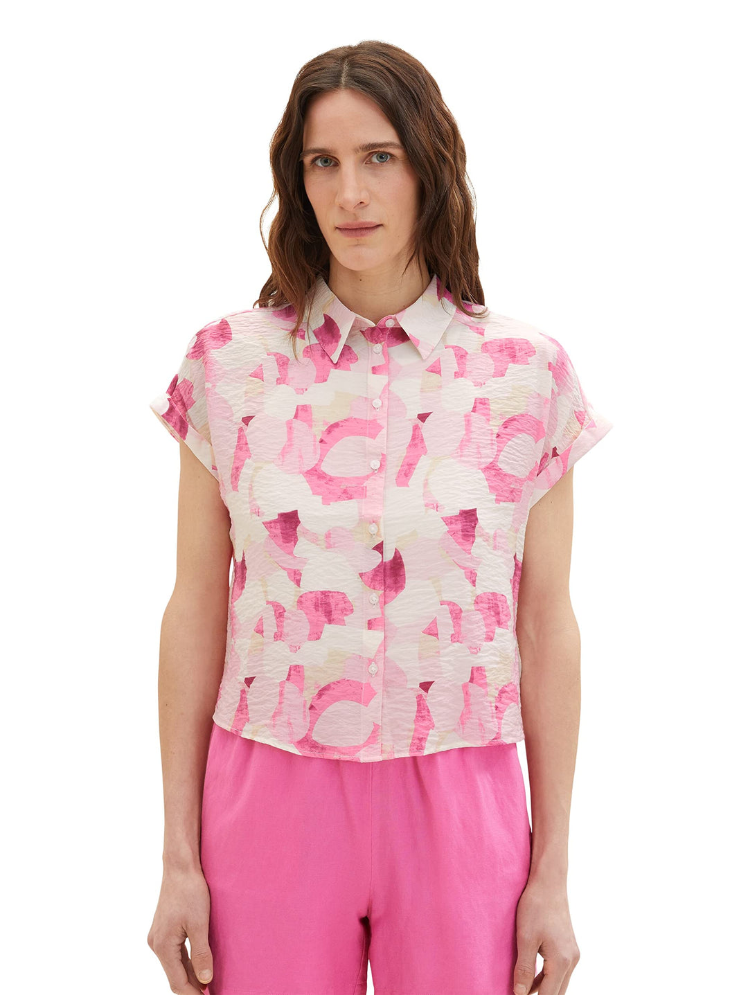 TOM TAILOR Damen Bluse mit Muster, 31803 - Pink Shapes Design