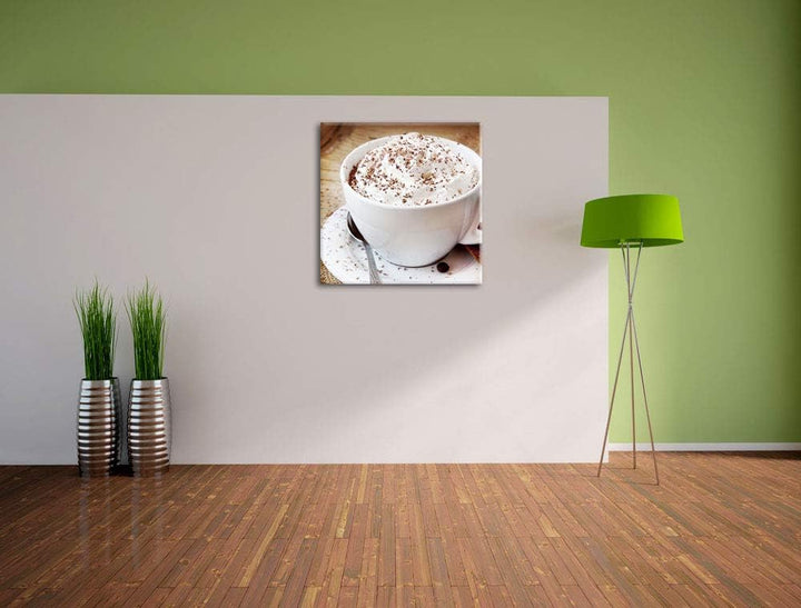 Kaffee mit viel Creme, Format: 70x70 auf Leinwand, XXL riesige Bilder fertig gerahmt mit Keilrahmen,