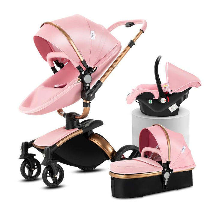 3 in 1 Baby Kinderwagen: Faltbarer Babyschale & Reversibler Babyschale mit grossem UV-Schutz 50+ Dac