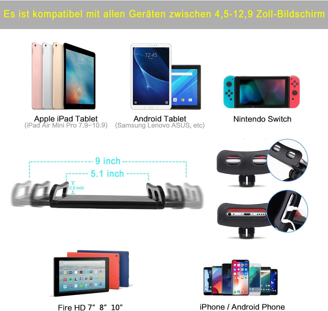 Tablet-Ständer für Bett Halterung -Ständerhalter 360 Grad Drehbarer mit Stabilem Aluminiumarm für iP