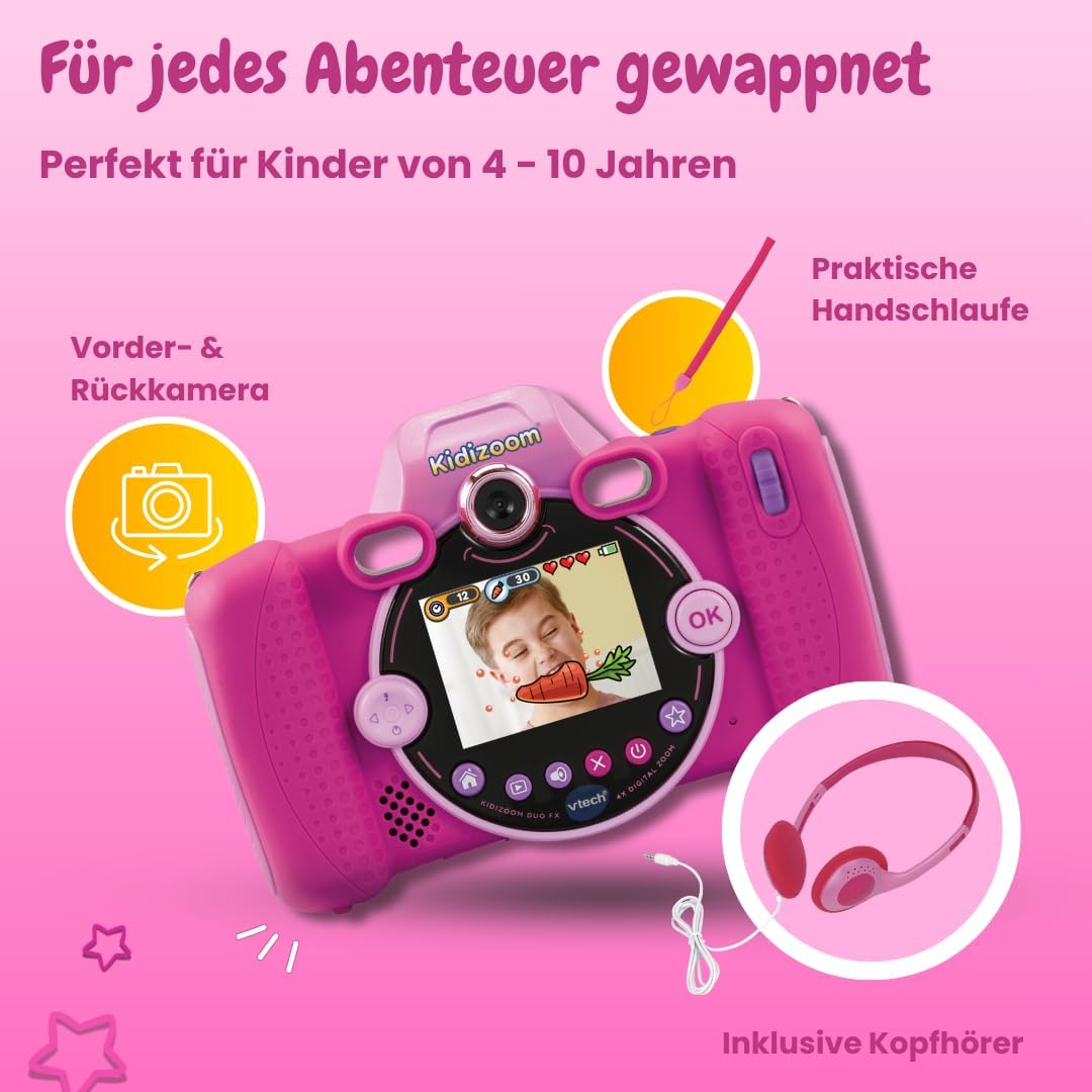VTech KidiZoom Duo FX in Pink – Robuste Digitalkamera mit kreativen Apps und Spielfunktionen – Für K