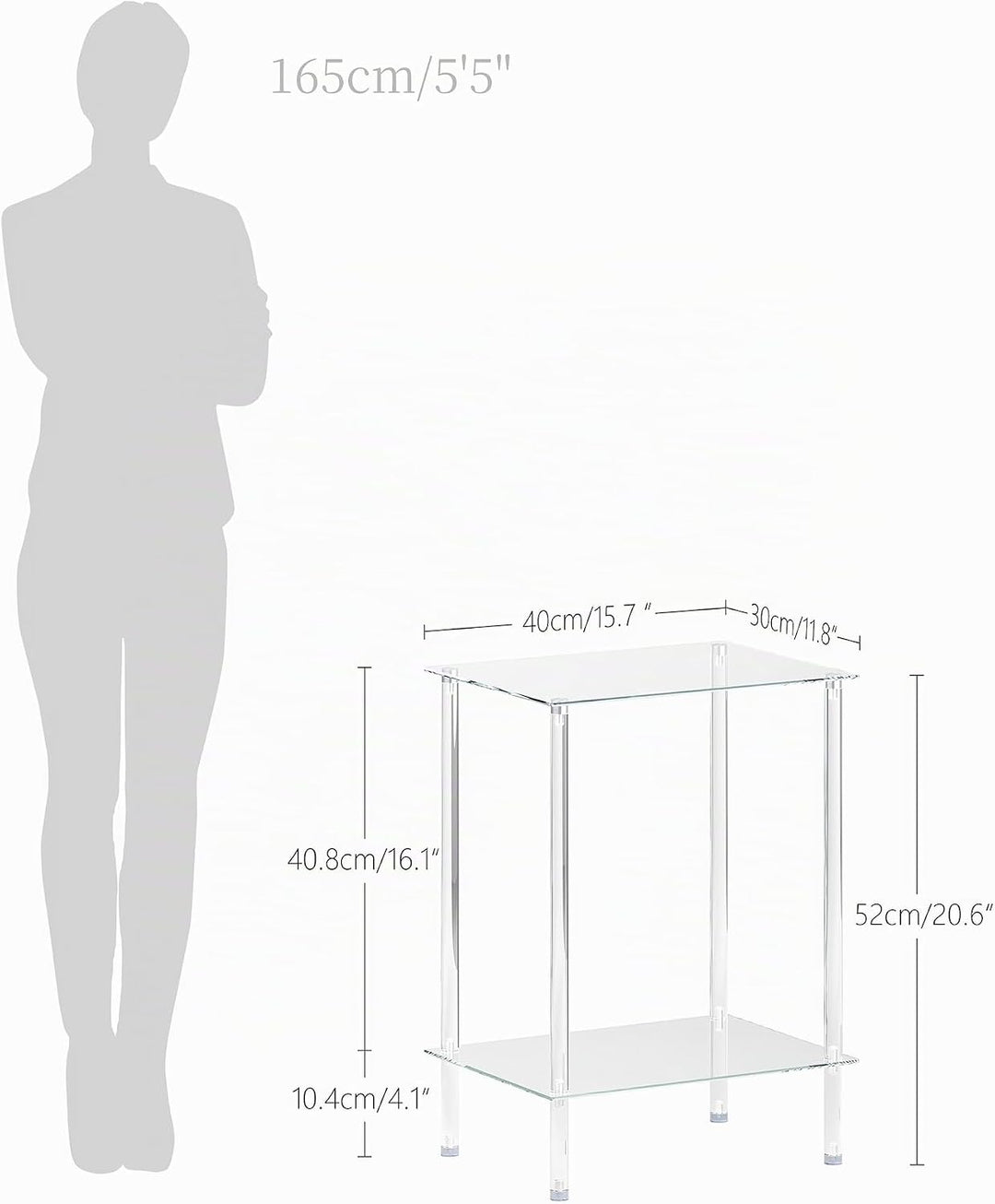 Beistelltisch Glas Eckig Nachttisch Transparent Glastisch Mobiler Couchtisch 2 Ablagen Glasregal Woh