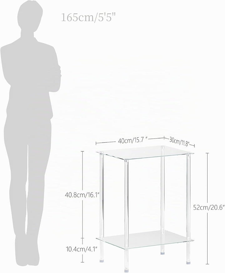 Beistelltisch Glas Eckig Nachttisch Transparent Glastisch Mobiler Couchtisch 2 Ablagen Glasregal Woh